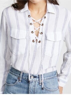 Rails White Shirt with Navy Stripes and Lace-Up Front